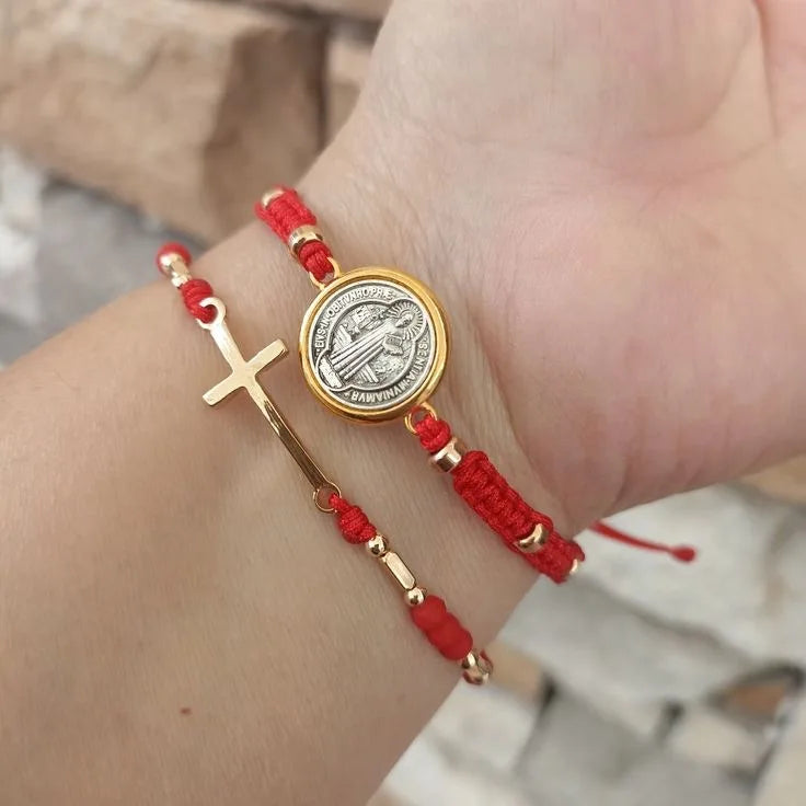 2pcs Fashion Cross Design Red Hand woven Rope Adjustable Women's Bracelet Party Banquet Jewelry