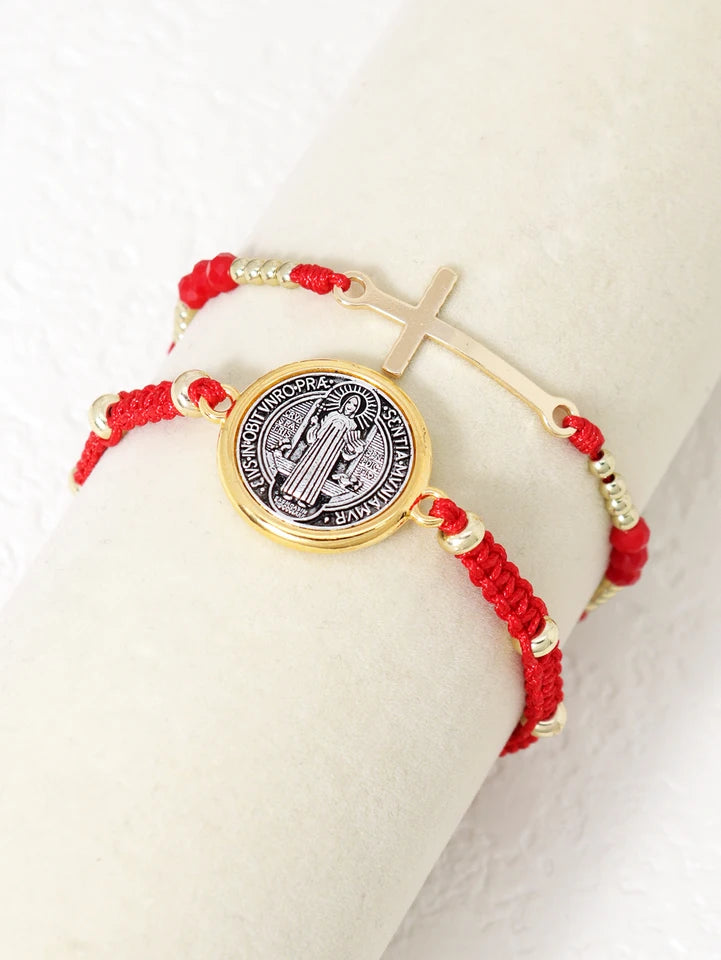 2pcs Fashion Cross Design Red Hand woven Rope Adjustable Women's Bracelet Party Banquet Jewelry