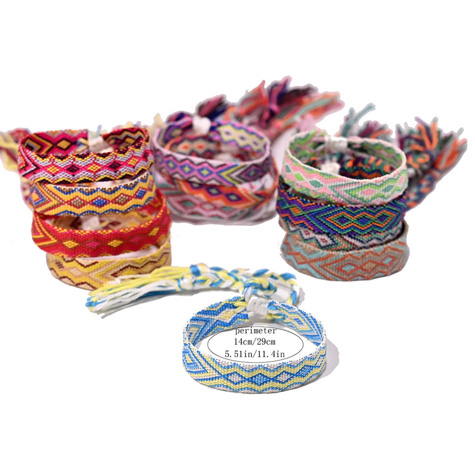 Boho Chic 12-Piece Handwoven Friendship Bracelet Set Vibrant Color Crafted with Love for Stylish Jewelry Accessories