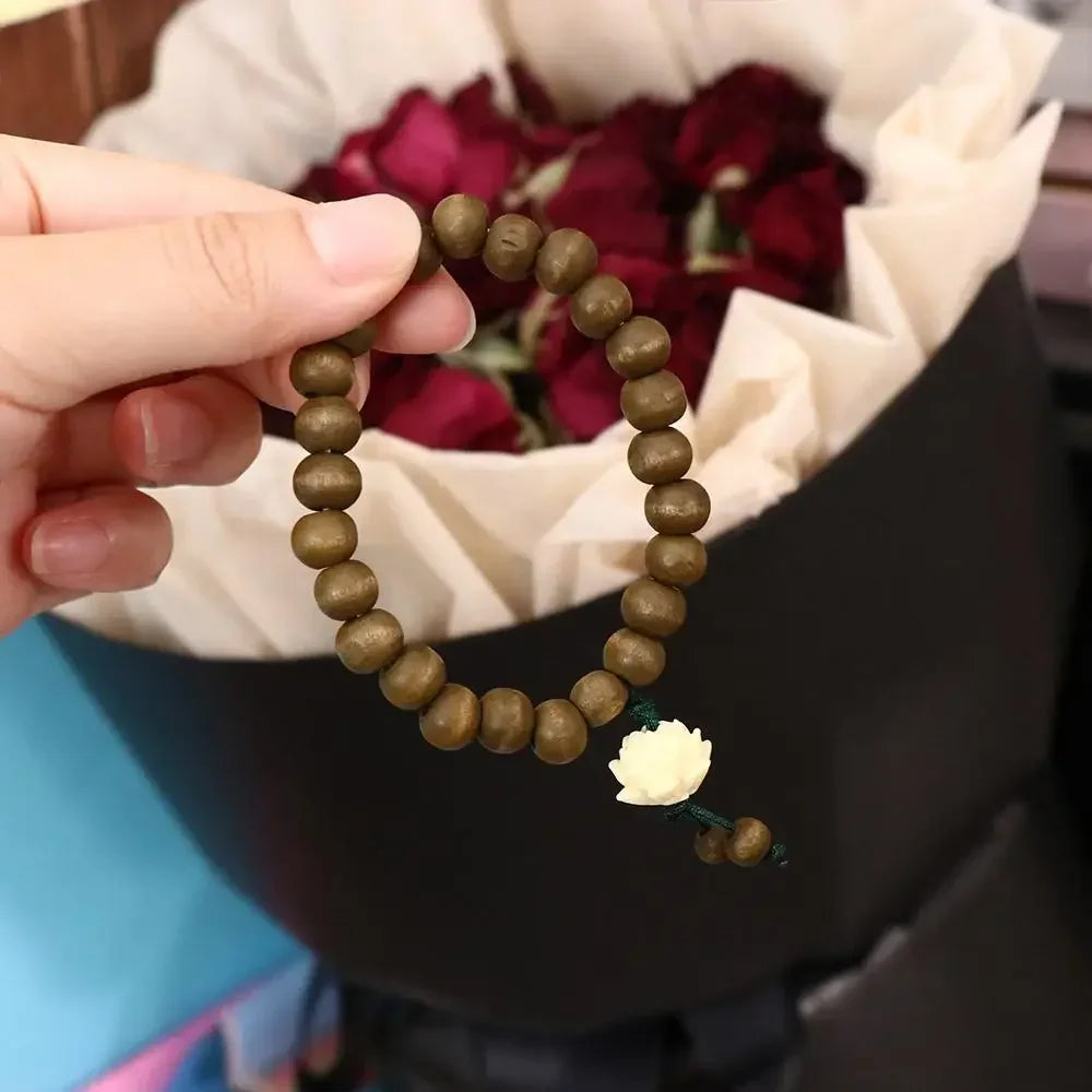 Fashion Elastic Flower Bracelet Hand Woven Rosary Wood Bead Bracelet Natural Sandalwood Lucky Bracelet Luxury For Women