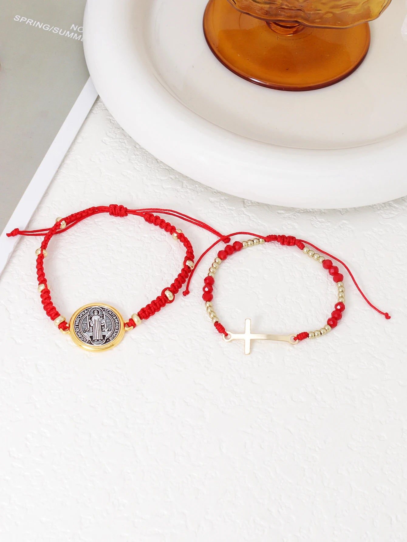 2pcs Fashion Cross Design Red Hand woven Rope Adjustable Women's Bracelet Party Banquet Jewelry