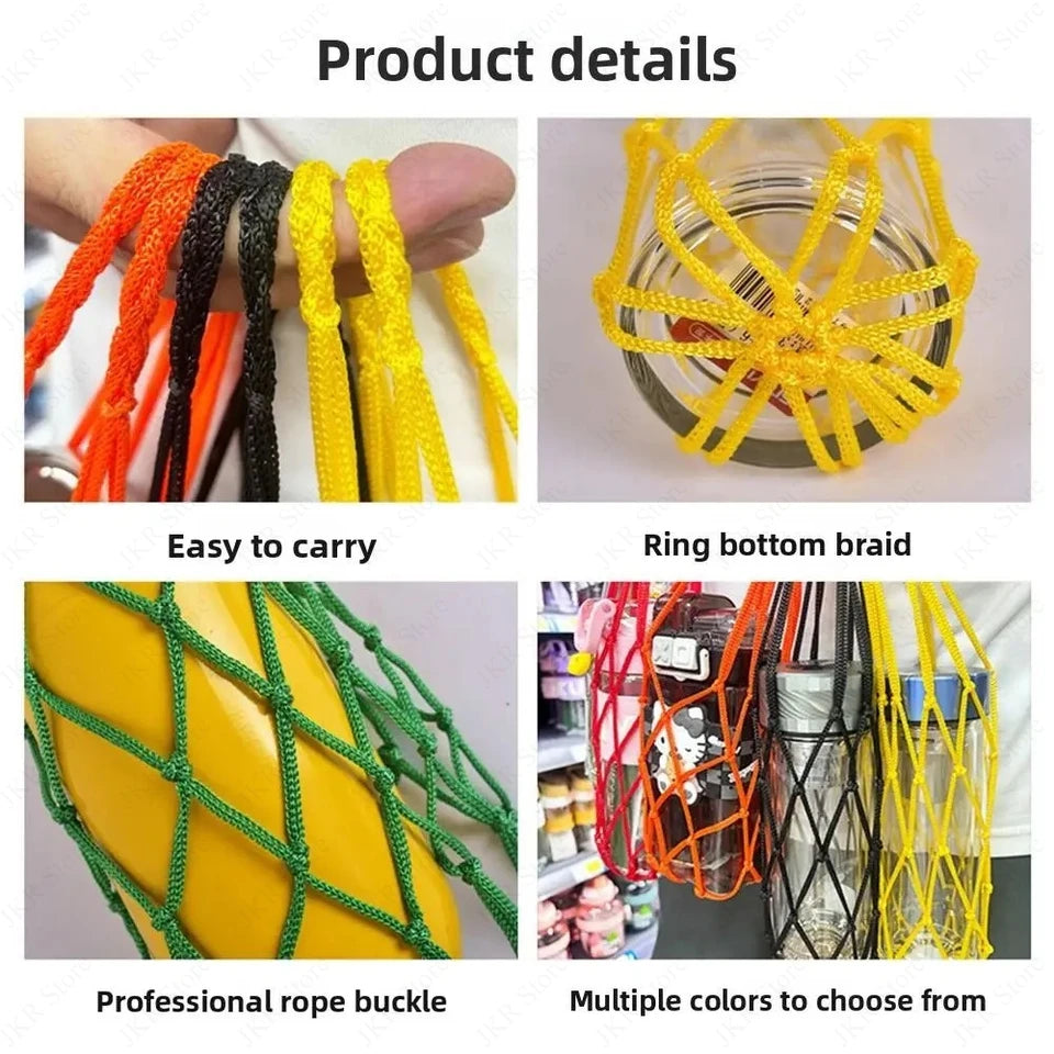 Hand Woven Water Bottle Mesh Bag Cotton Rope Cup Cover Portable Hanging Holder for Outdoor Travel Kitchen Drinkware Accessories
