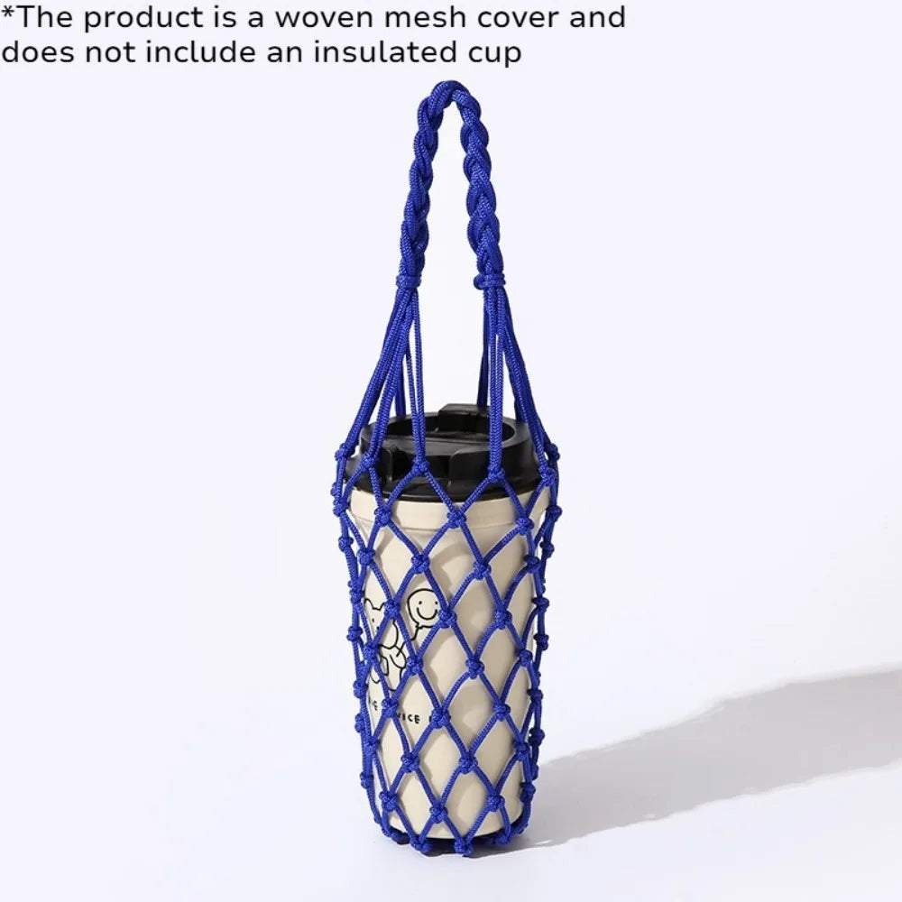 Hand Woven Water Bottle Mesh Bag Cotton Rope Cup Cover Portable Hanging Holder for Outdoor Travel Kitchen Drinkware Accessories