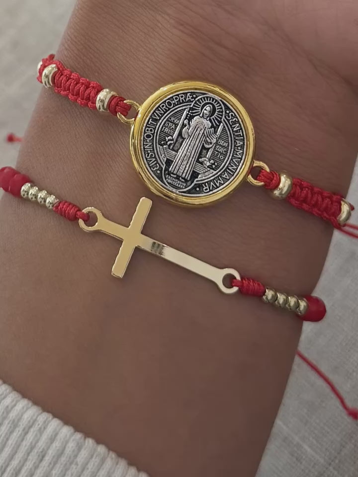 2pcs Fashion Cross Design Red Hand woven Rope Adjustable Women's Bracelet Party Banquet Jewelry